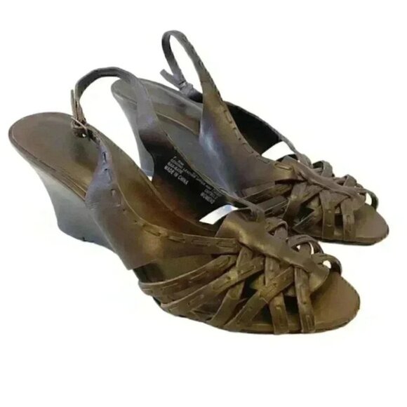 Timberland Wedge Sandals Brown Strappy Woven Leather Fisherman Slingbacks 7.5 - Picture 14 of 15